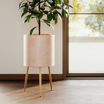 Geneva Boho Indoor Metal Pot Planter With 3-Leg Metal Base