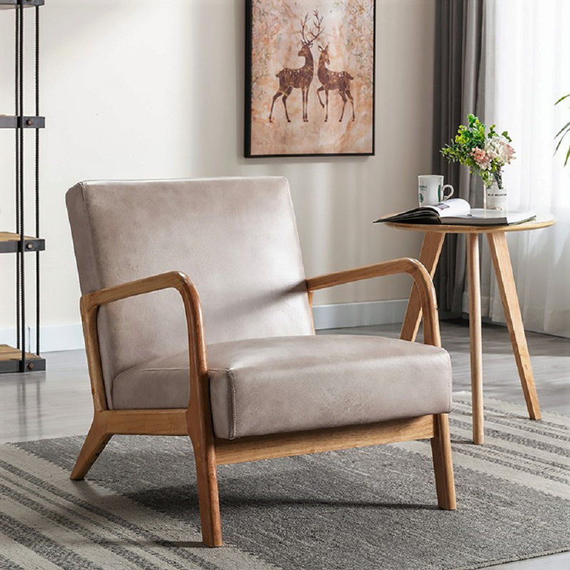 Chaise rembourrée en microfibre de style rétro, Microfibre brun clair
