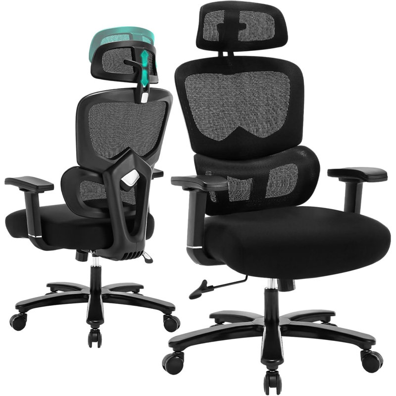 Chaise de bureau ergonomique, chaise de bureau à haut dossier, chaise d'ordinateur avec accoudoirs et appui-tête réglables 