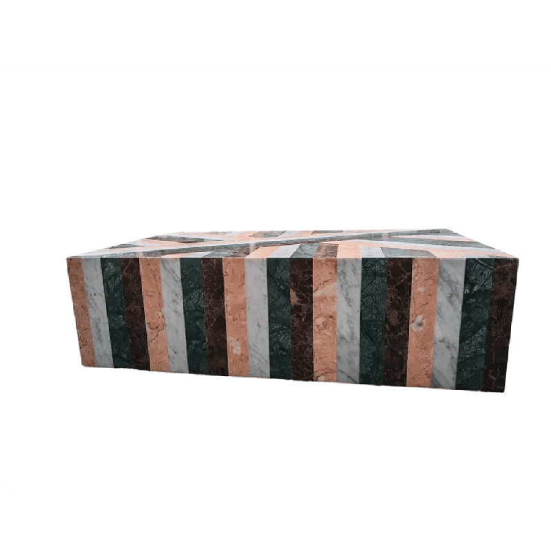 Table basse en marbre véritable - Marbre mosaïque multicolore rayé