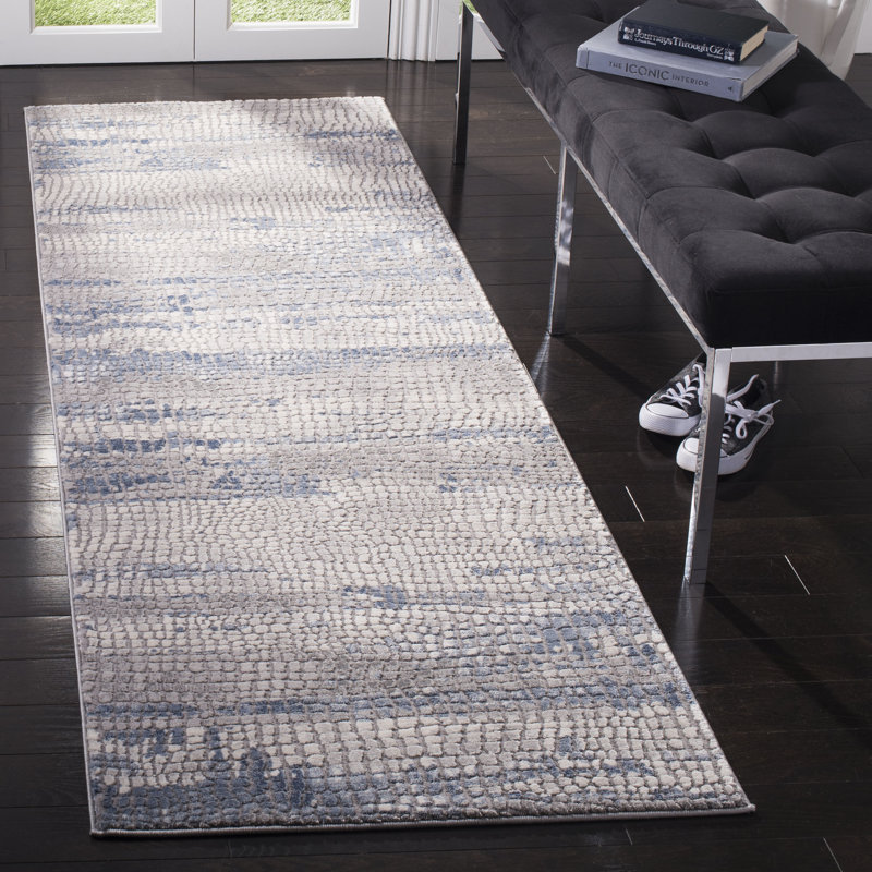 Wendi Abstract Grey/Navy ARea Rug, Runner 2'7" x 8'