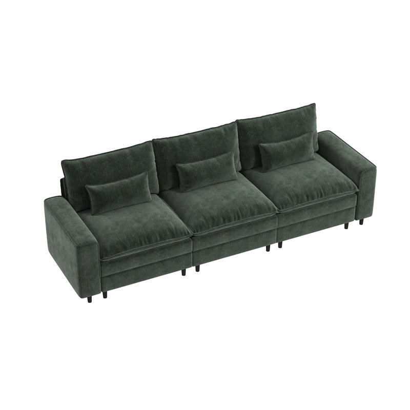 Canapé modulaire moderne en chenille, 3, H 39,37 po x l 121,26 po x P 35,83 po, Vert
