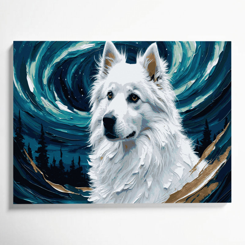 «Dogs American Eskimo Dog», art mural sur toile bleue, H 12 po x l 18 po