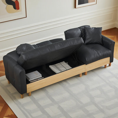 86.61'' Beige Tech Fabric Sofa Bed With Lift, Soft Cushion & Storage, Ideal For Living Room
