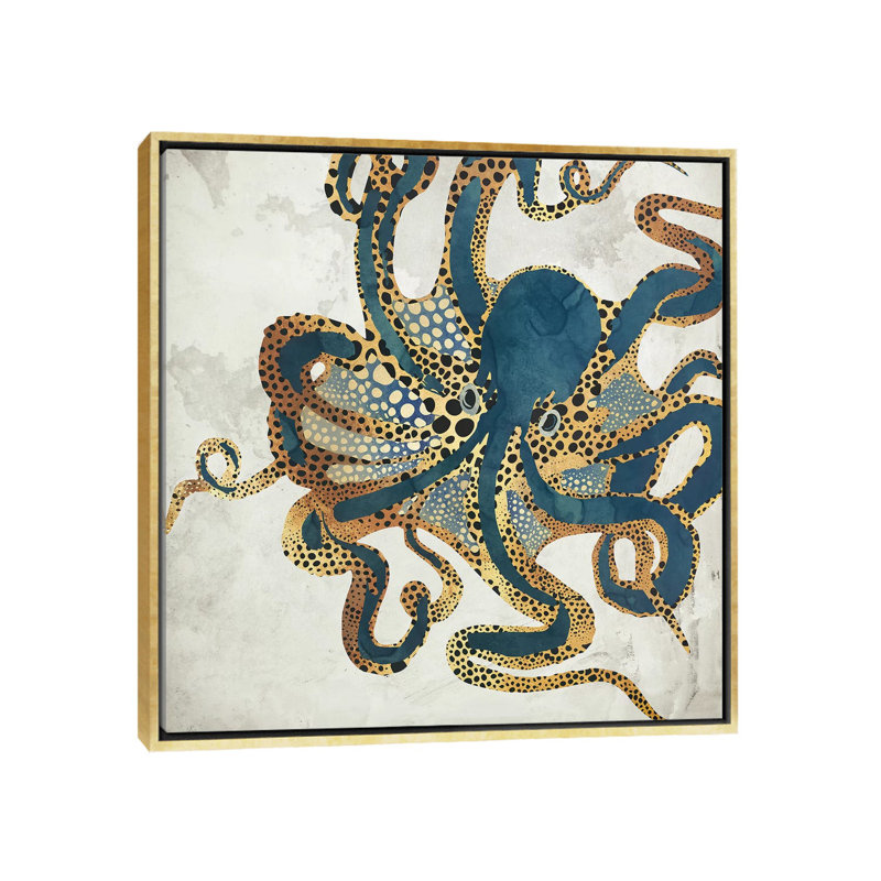 Underwater Dream VI - impression d'art graphique, H 37 po x l 37 po, Toile avec cadre flottant, Doré