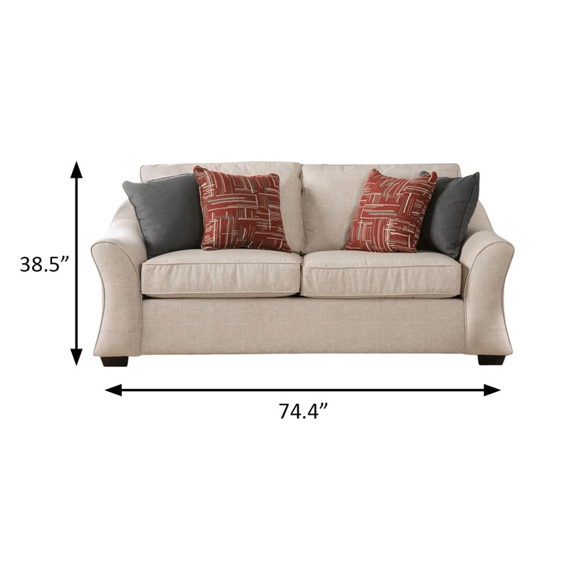 74.4" W Transitional Loveseat, Ivory