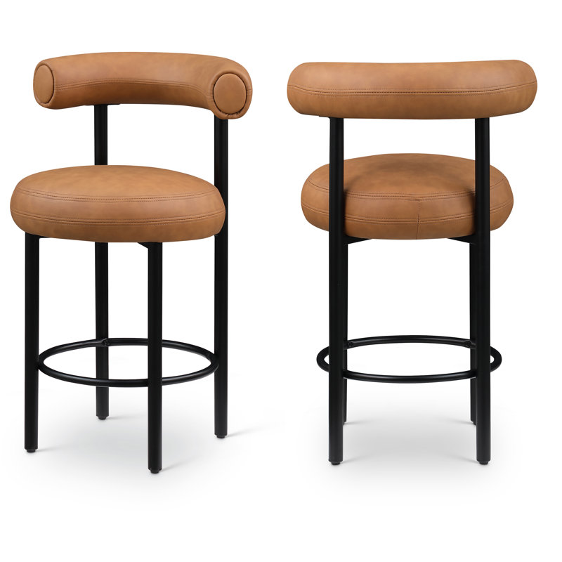 Tabouret de comptoir Bordeaux en cuir végétalien Ureeba, Cuir cognac végétalien