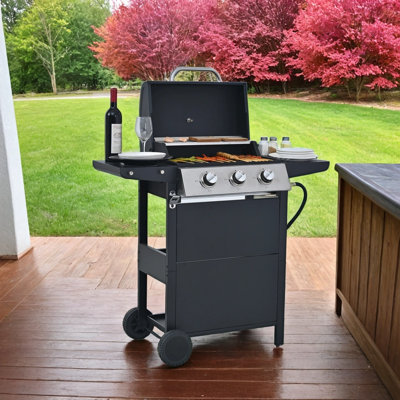 Barbecue portatif au propane 26 000 BTU, 3 brûleurs avec roues, couvercle, tablettes et ouvre-bouteille