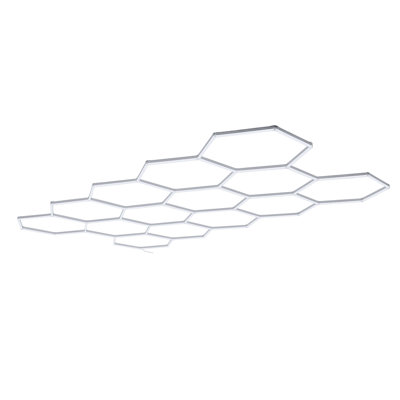 Projecteur à DEL hexagonal pour garage 456 W 54 720 lm 6 500 K, système à 14 grilles, éclairage puissant pour la vente au détail automobile, installation facile, matériau PC durable, idéal pour garage, entrepôt, atelier, magasin, salle de sport