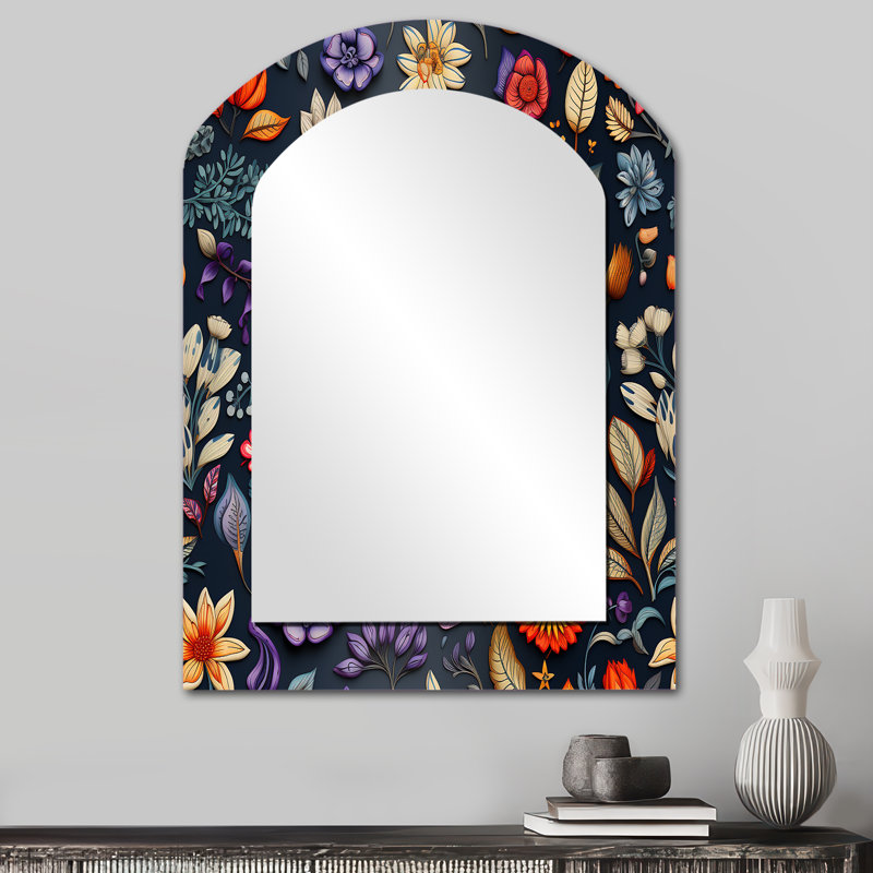 Motif bohème de tapisseries tropicales Shiflet - miroir décoratif asymétrique floral, miroir mural Cottage Arch, impression sur métal