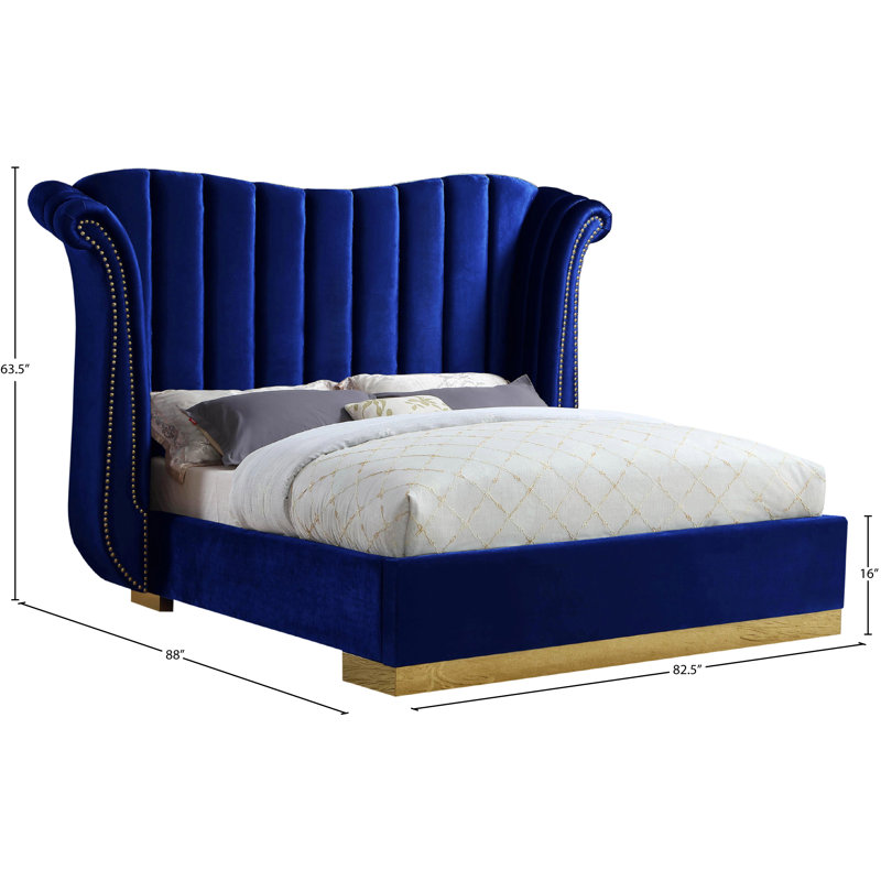 Lit plateforme tapissier capitonné Cicero, Grand, Velours marine