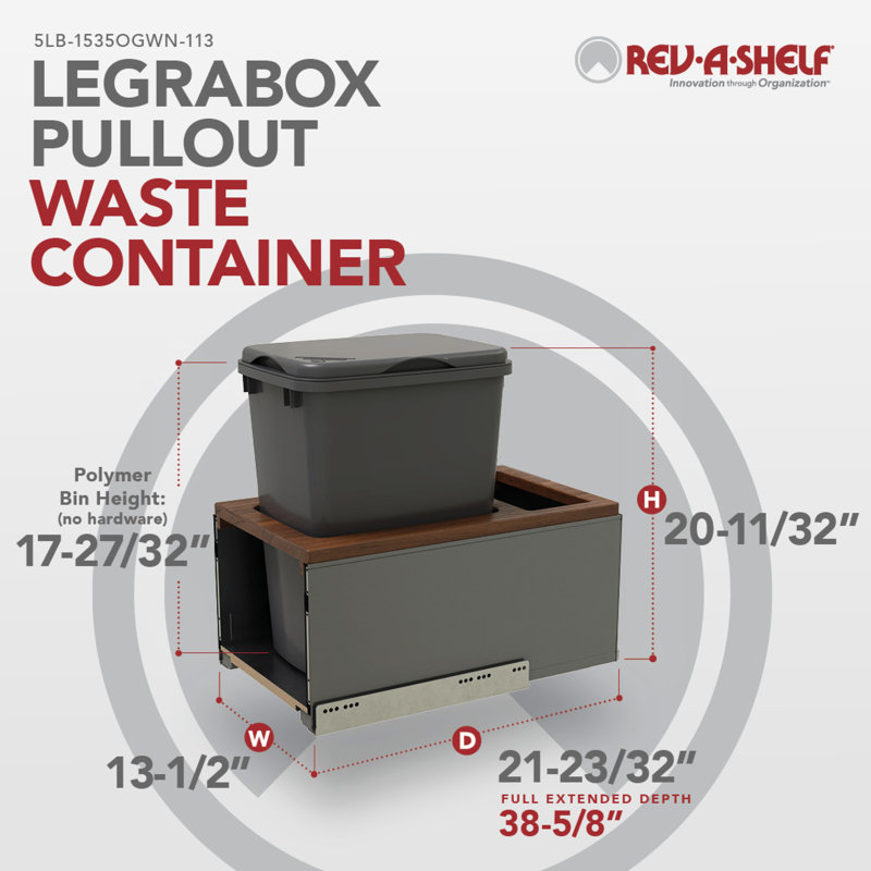 LEGRABOX Simple 35 pte Poubelle escamotable Orion, 8,75 gallons, 20.33" H x 13.5" W x 21.73" D, Gris Orion