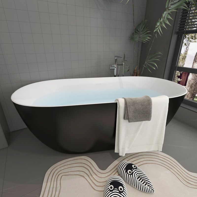 J25-59B 59'' x 29.5'' Free Standing Tub Acrylic Freestanding Bathtub Soaking Bath Tub Bathroom Tub