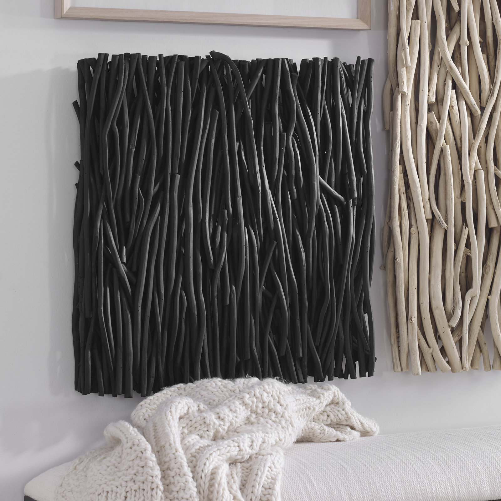 Gathered Teak Square Wood Wall Décor, Black