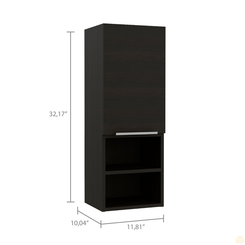 Bathroom Cabinet, Two Interior  Shelves, Two External Shelves, Single Door Cabinet, Black