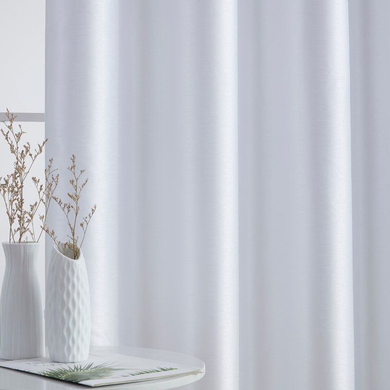 White Faux Silk Semi Sheer 96" Grommet Curtain Pair