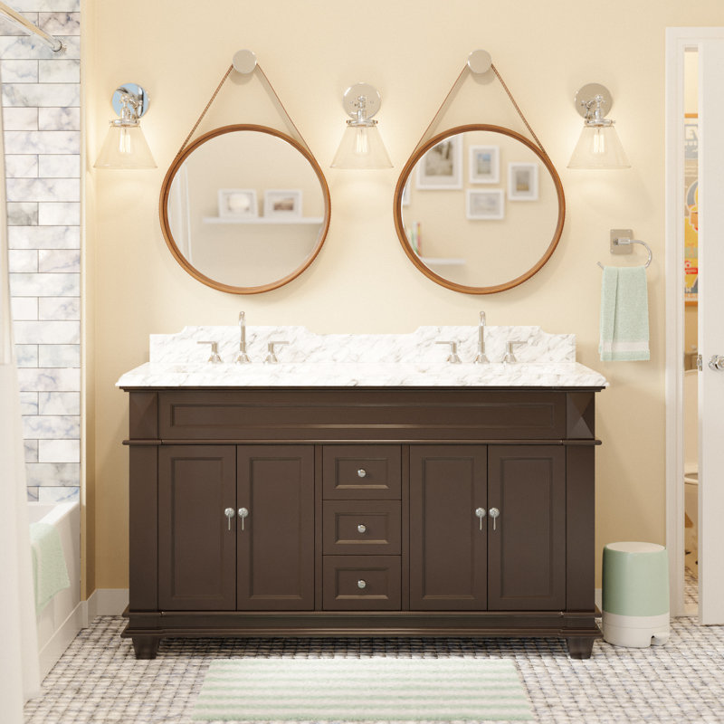 Ensa 60'' Double Bathroom Vanity with Top, Chocolate, Carrara Marble