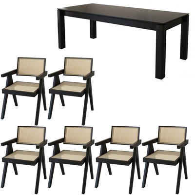 French vintage black solid wood dining table set