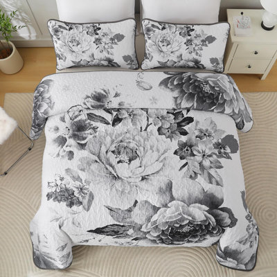 3-Piece Reversible Botanical Printed Quilt Set Lightweight Bedding Set for All Seasons