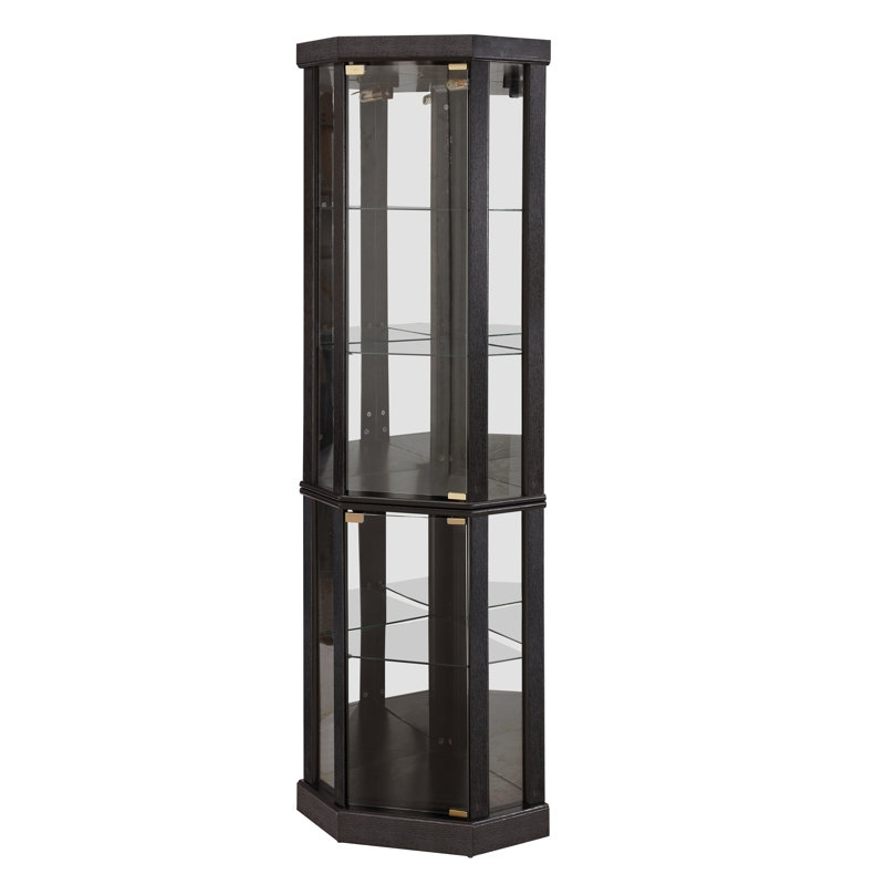 Vitrine de coin lumineuse - Vitrine élégante en verre pour le rangement du salon et du bar - Parfait pour les collections antiques et le vin - Comprend un éclairage intégré - Noir