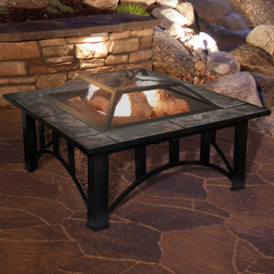 Rennert 33-Inch Outdoor Wood Burning Firepit Table with Screen, Cover, and Poker