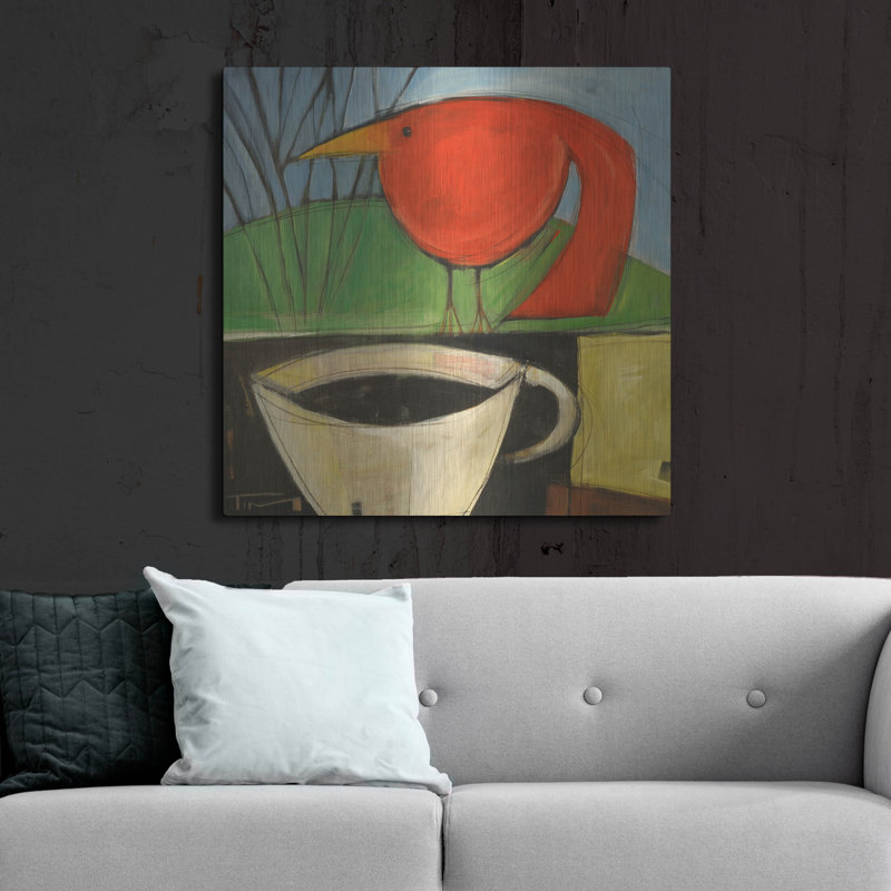 «Coffee and Red Bird» par Tim Nyberg, art mural en métal, H 36 po x l 36 po