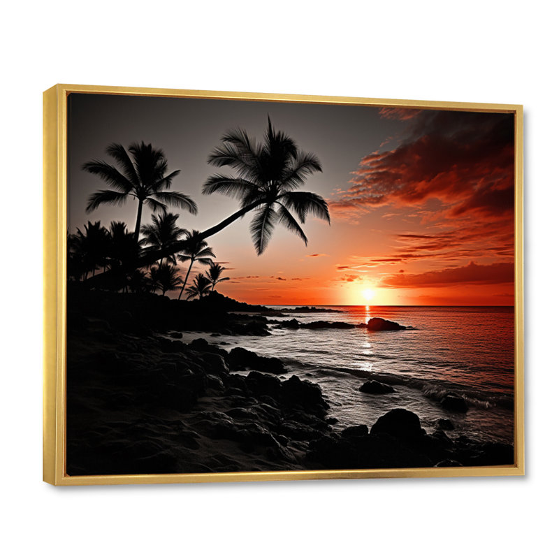 Hawaii Sunset Serenade I - Art mural d'Hawaï, H 34 po x l 44 po x P 1,5 po, Cadre flottant doré