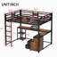 Grand lit mezzanine avec bureau et tiroirs de rangement en tissu non tissé, structure de lit mezzanine en métal avec échelles