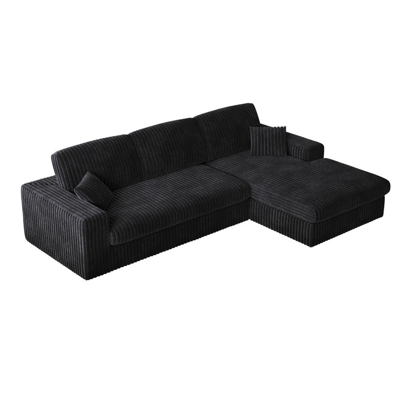 Siège en velours côtelé 114,5 pi avec fonction inclinable et siège réversible de 114,5 pi, configuration 2 en 1, configuration en forme de L, coussin confortable à trois cols, deux coussins décoratifs, éponge modulaire à rebond lent