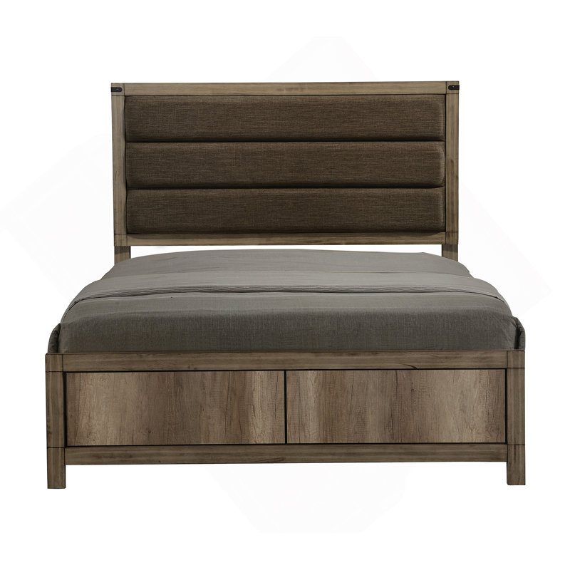 Lit tapissier contemporain à profil bas 1pc avec canaux verticaux nets et élément géométrique, Grand