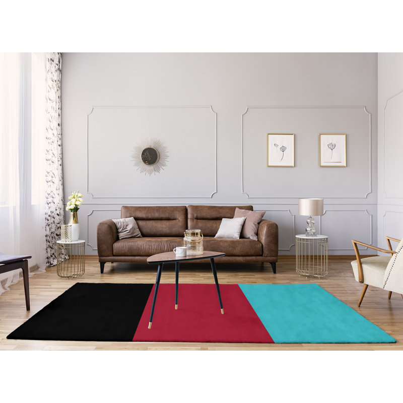 Tapis noir/rouge rayé/sedona zone bleu foncé Arizona, Rectangle 8 pi x 10 pi