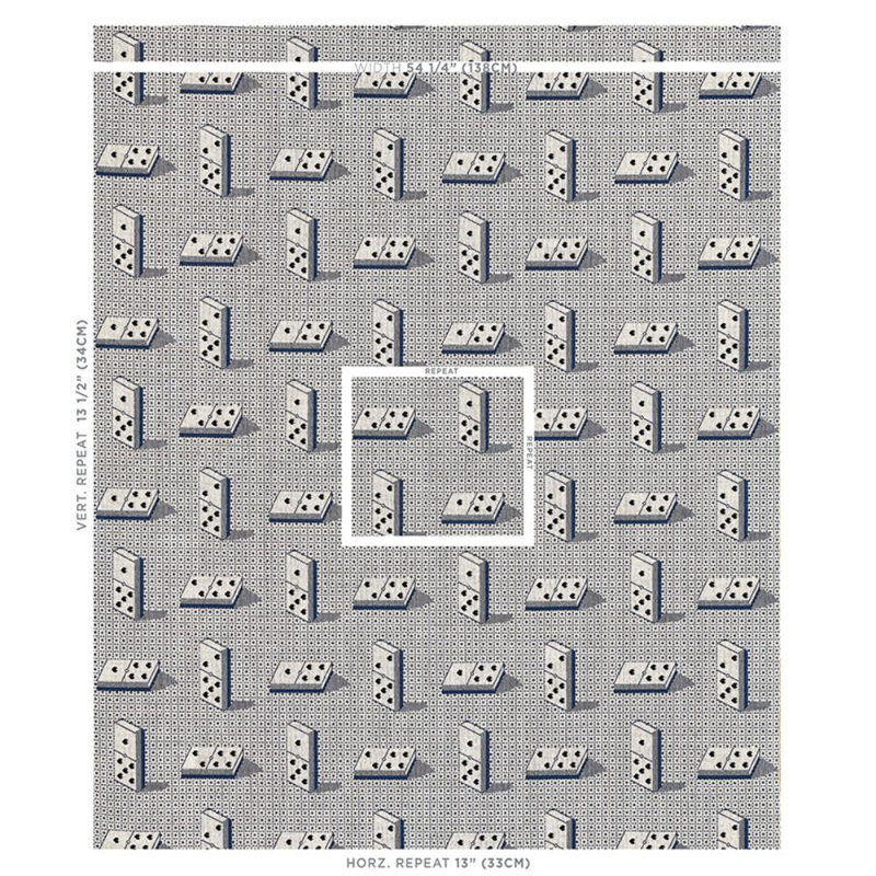 Tissu Domino Épinglé, Bleu et noir