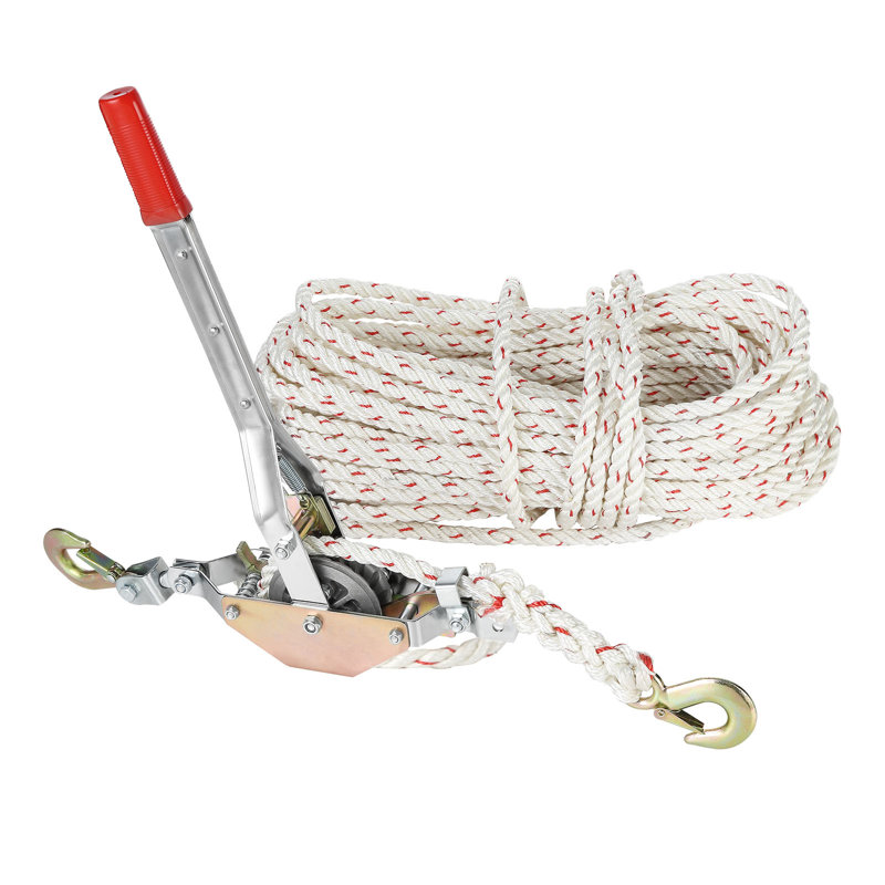 Rope Puller, 3/4 Tonne (1,653 lbs) Pulling Capacity, with 100' of 0.6" dia. Rope, 2 Hook