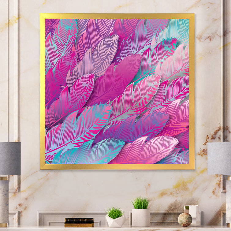 Modern Iridescent Pink Feathers - Painting Dakota Fields Size: 16 H x 16 W x 1 D, Format: Silver Picture Frame