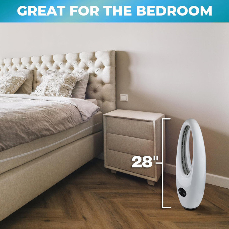 White 28" Bladeless Oscillating Tower Fan with Remote