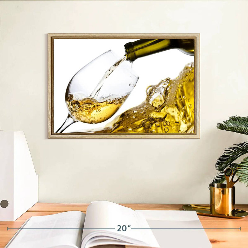 Éclaboussure de vin blanc, Cadre flottant en bois naturel, 13 po x 9 po