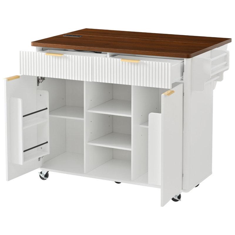 52" Fluted Kitchen Island With Drop Leaf
