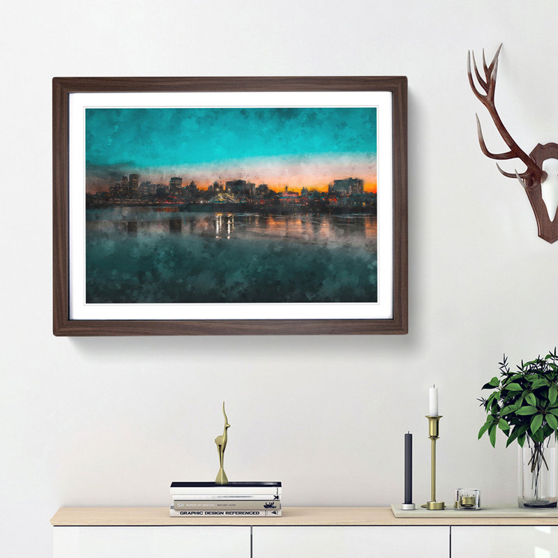 Sketch of the Montreal Skyline 1 Piece Single Picture Frame Painting on MDF, 24cm H x 33cm W x 2cm D, Walnut Framed
