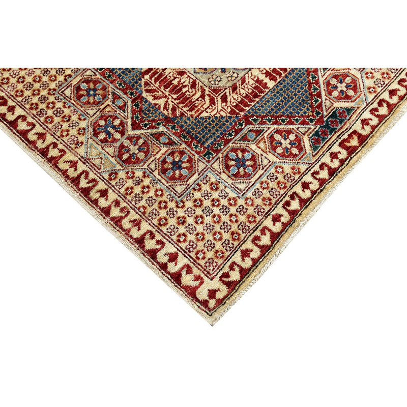 Tapis gris / ivoire / rouge en laine noué à la main Aryana
