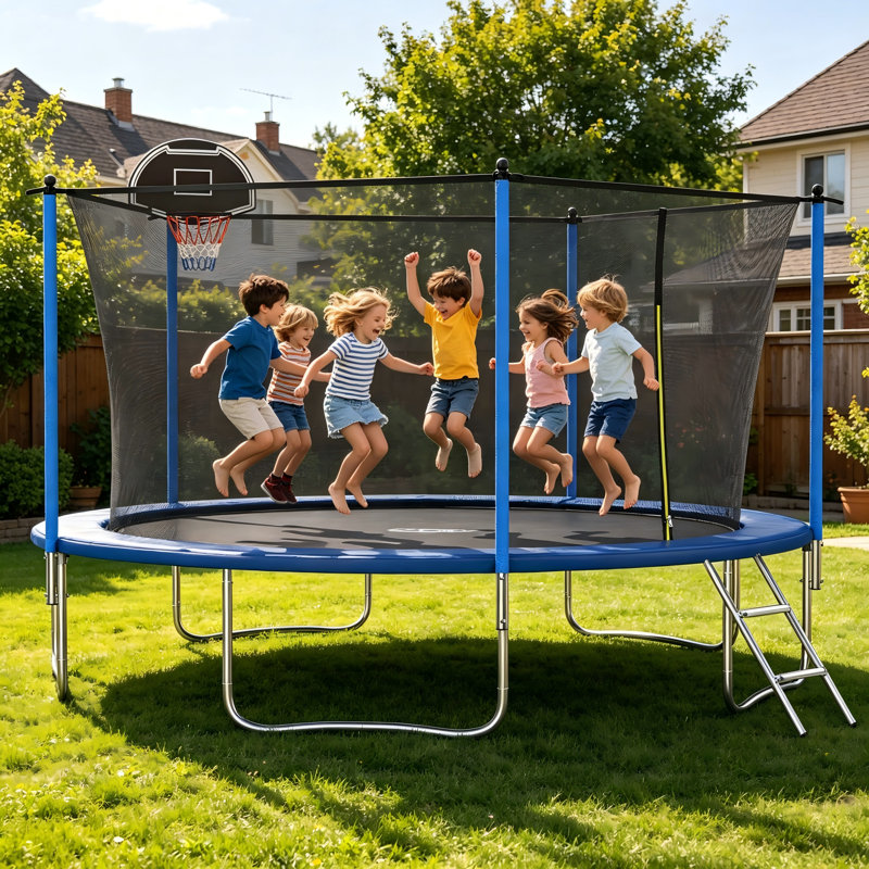 SUMIJ Round Backyard Trampoline with Safety Enclosure