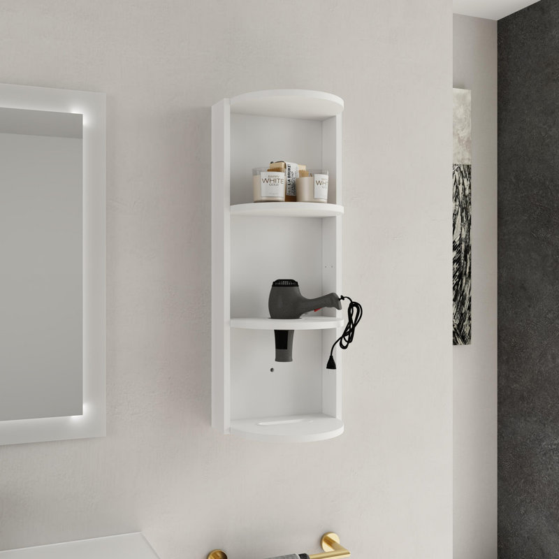 12" Bathroom Wall-Mounted Storage Rack, Glossy White