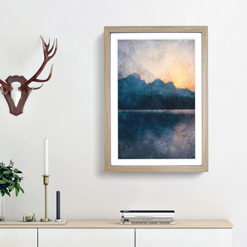 Sunrise over the Mountains Abstract - Framed Print, 33cm H x 24cm W x 2cm D, Oak Framed