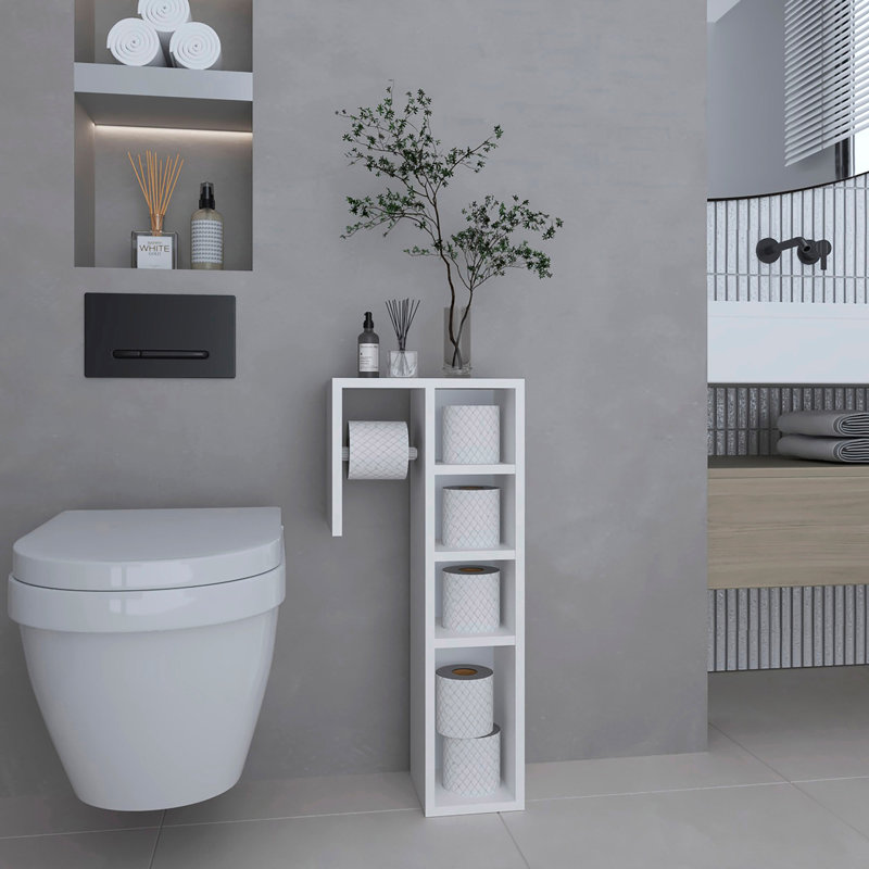 Lodi Freestanding Toilet Paper Cabinet With Slim Vertical Design And Storage Compartment, White