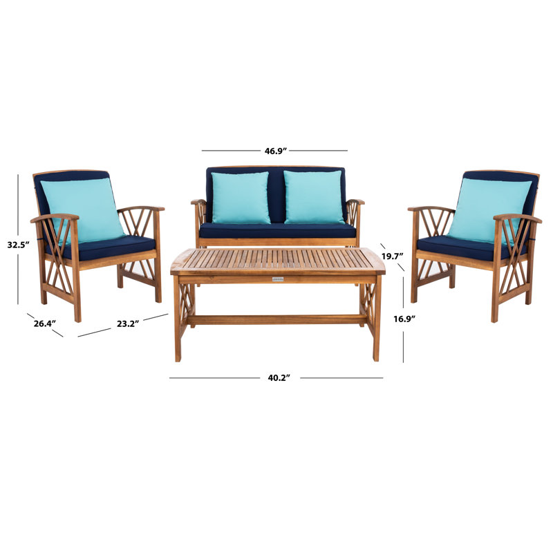Calhoun Acacia 4 - Person Patio Conversation Sets with Cushions, Aqua, Navy/Aqua