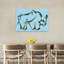 Éléphant bleu stylisé, art mural abstrait et géométrique contemporain représentant un éléphant et un cheval, faune sauvage-393688842
