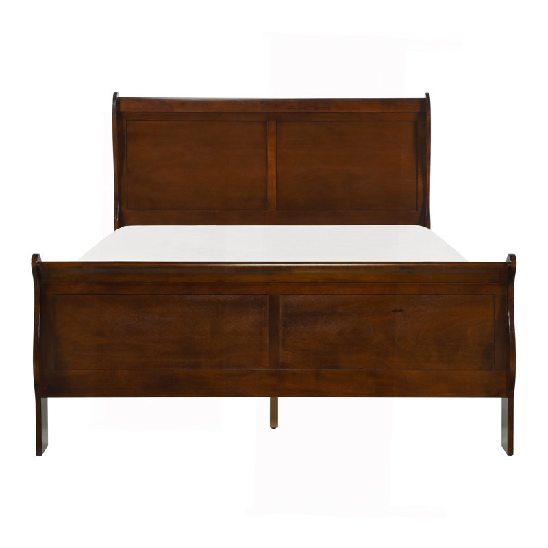 Brown Cherry Finish Style 1Pc Queen Size Sleigh Bed Traditional Design