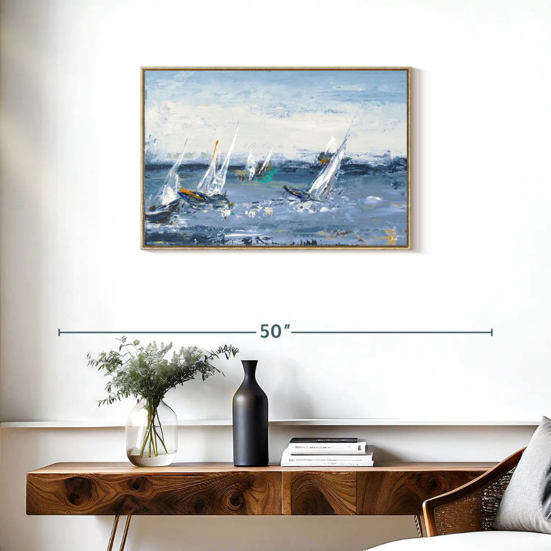 Blue Water Adventure I, Cadre flottant en bois naturel, 31 po x 21 po