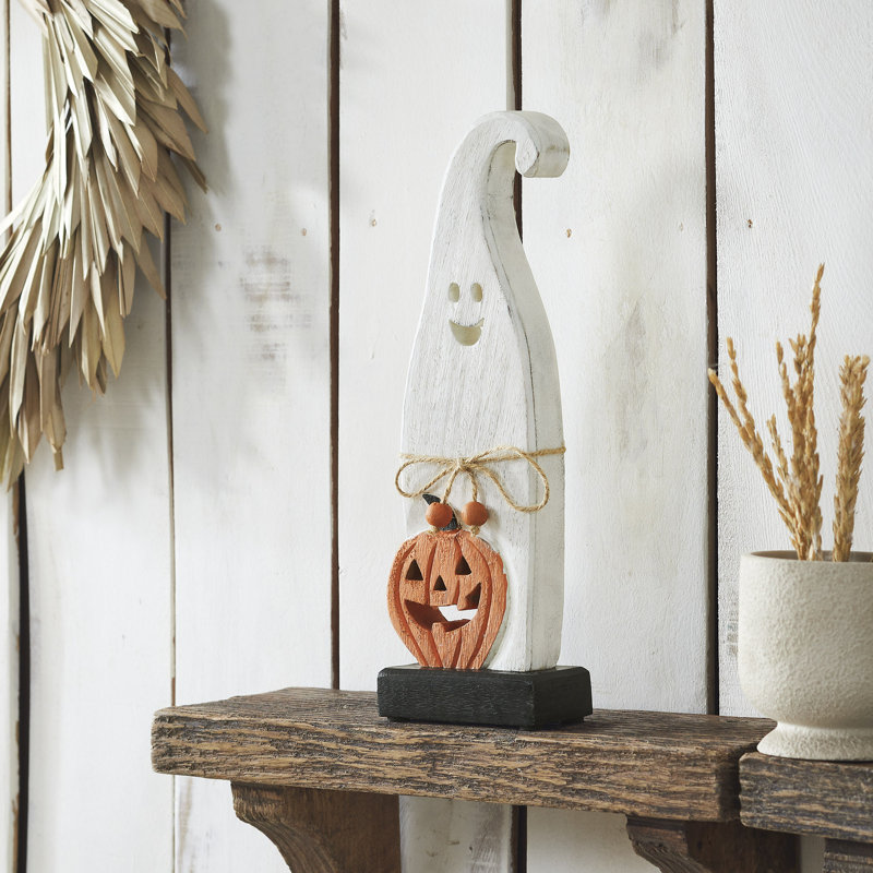 Happy Jack-O-Lantern fantôme en bois 12,5 x 4,25 x 2