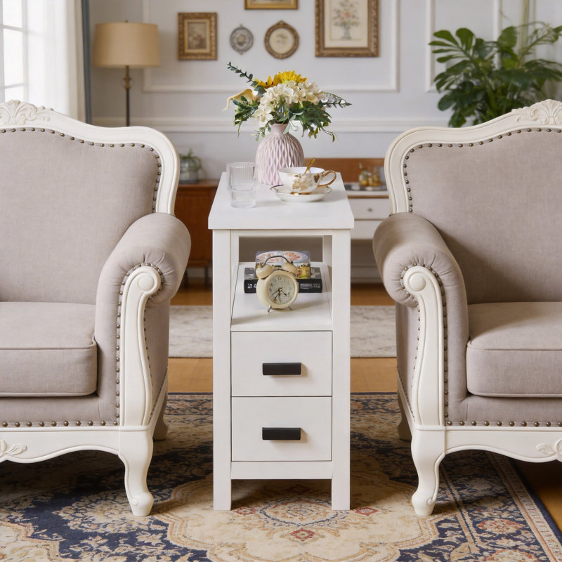 Table d'appoint de rangement avec chargeur, petite table moderne en MDF blanc pour la maison, Blanc * Blanc
