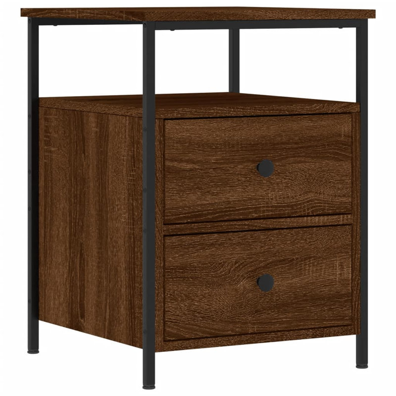 Dura 44cm W Iron Bedside Table, Brown Oak